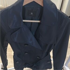 It Michaa Cropped Navy Blue Double Breasted Belted Jacket
Size S